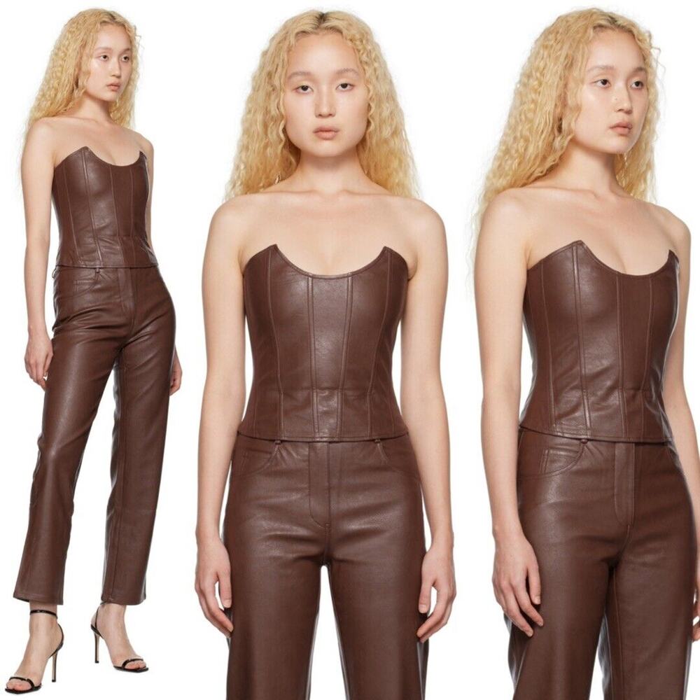 Miaou | NWT Junior Pant Leia Corset Matching Set in Brown Vegan Leather L